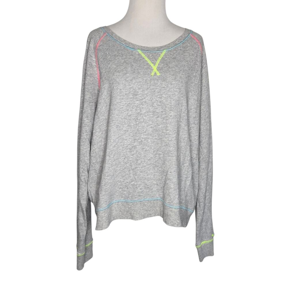 Rails Womens Theo Sweatshirt Slouchy Neon Trim Retro 80s Transitional Gray Large